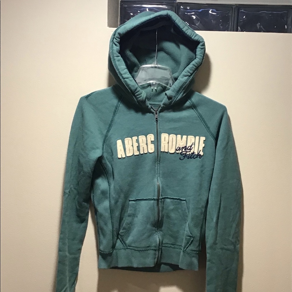A&F Green full zip with thick hood sweater